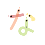ひらがな『な』のなぞり書き（カラー）